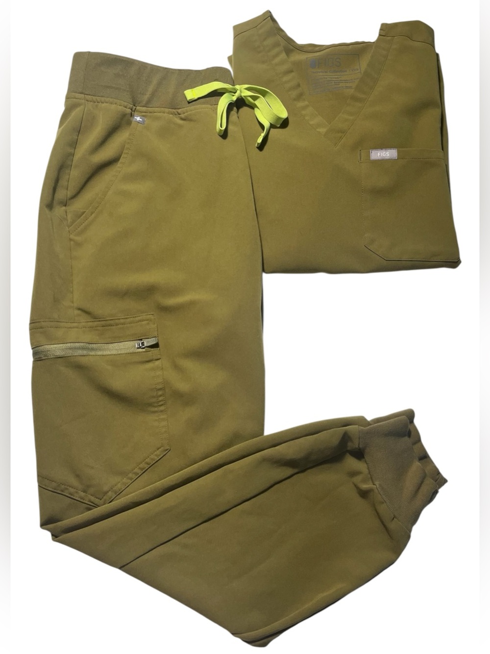 💚💛FIGS Set of both Catarina Scrub XXS Top & Zamora S-P pants Martini Olive EUC